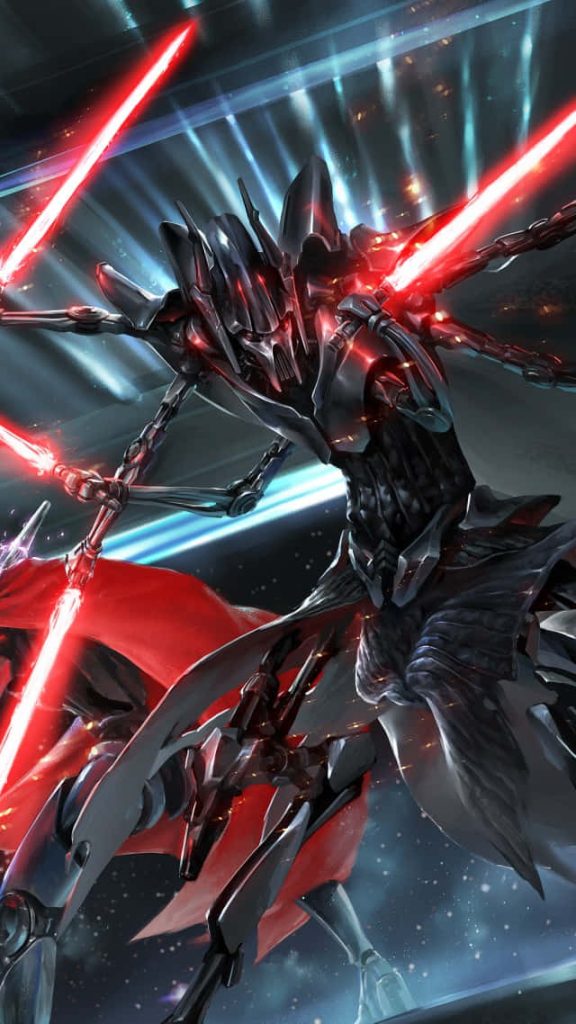 General Grievous digital art wallpaper wielding multiple red lightsabers in dark sci-fi background
