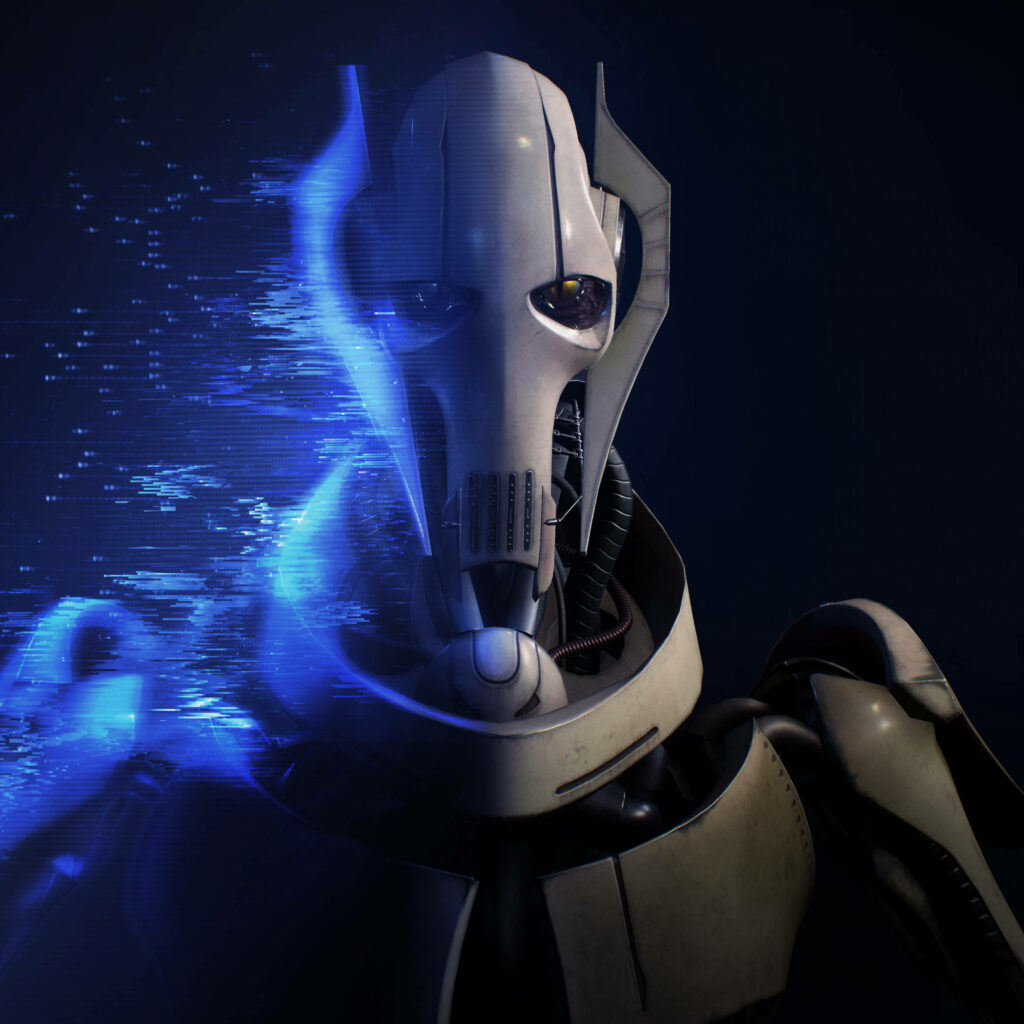 General Grievous: Unleashing Blue Electric Fury - A Powerful Star Wars Battlefront 2 iPad Wallpaper