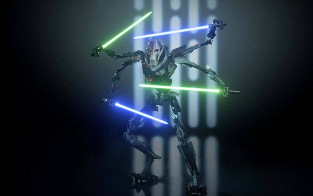 General Grievous Star Wars wallpaper CGI render with four glowing green and blue lightsabers