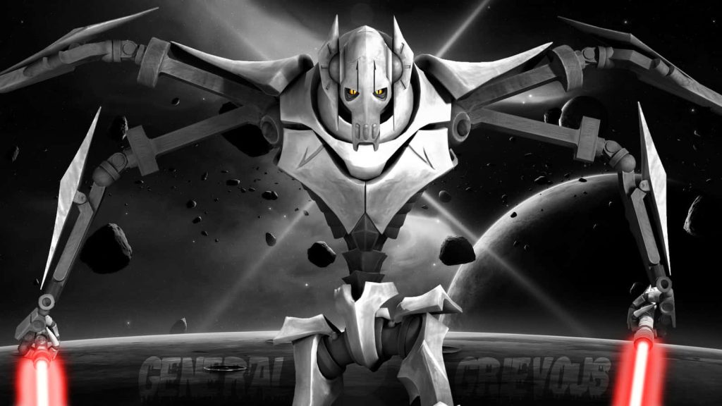 General Grievous with red lightsabers in deep space asteroid background Star Wars wallpaper