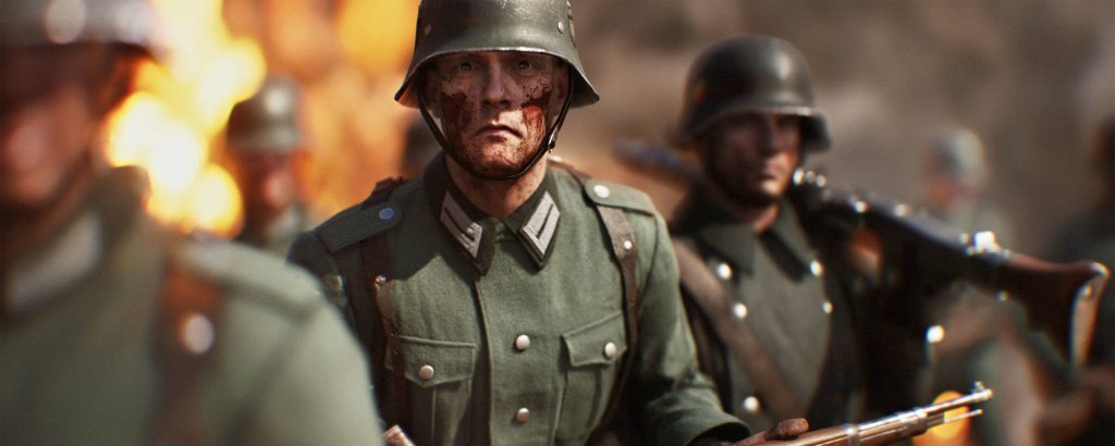 WWII soldier blood-stained face battlefield fire chaotic intense cinematic Generation War wallpaper