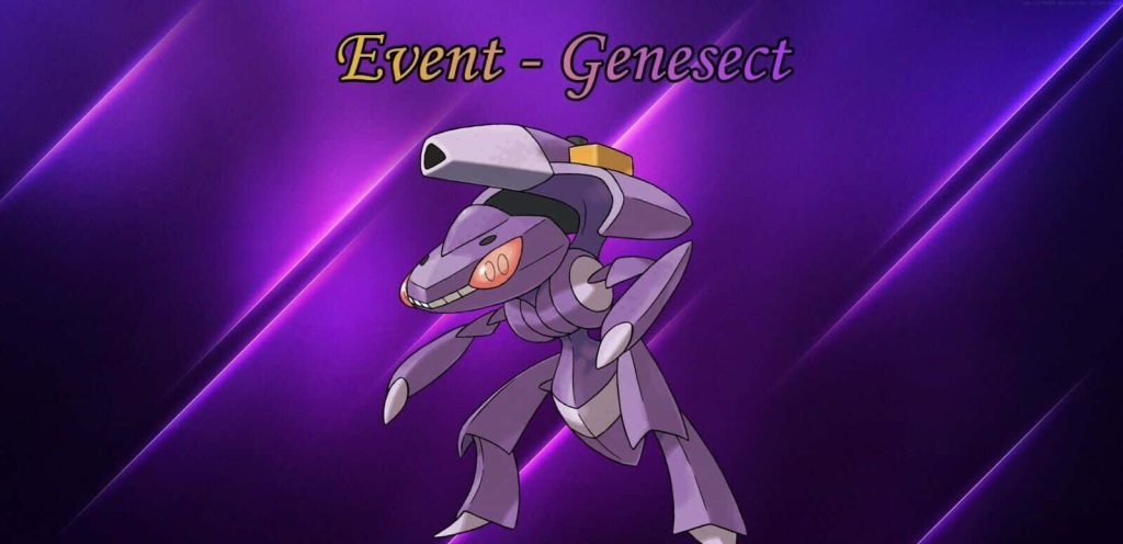 Genesect Steel Bug Pokémon digital art wallpaper purple gradient background dynamic lights