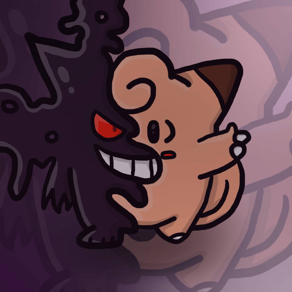 Gengar Clefairy fusion split face digital illustration Pokémon wallpaper background art