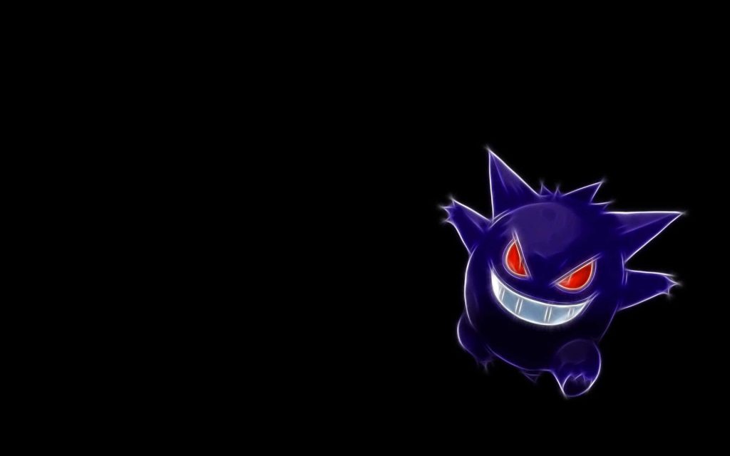 Gengar digital art wallpaper glowing outline red eyes on black background Ghost-type Pokemon fans