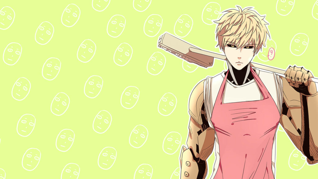 Genos in Pink Apron Wallpaper with Saitama Icons - One Punch Man