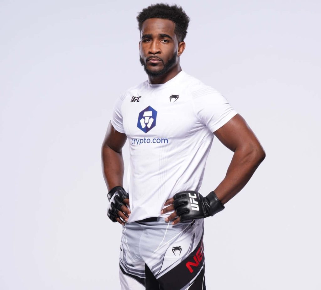 Geoff Neal UFC welterweight fighter in Venum gear on white background MMA promo wallpaper