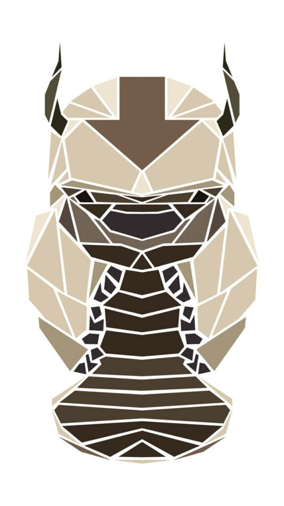 Geometric art wallpaper of Appa from Avatar with angular shapes and neutral modern colors