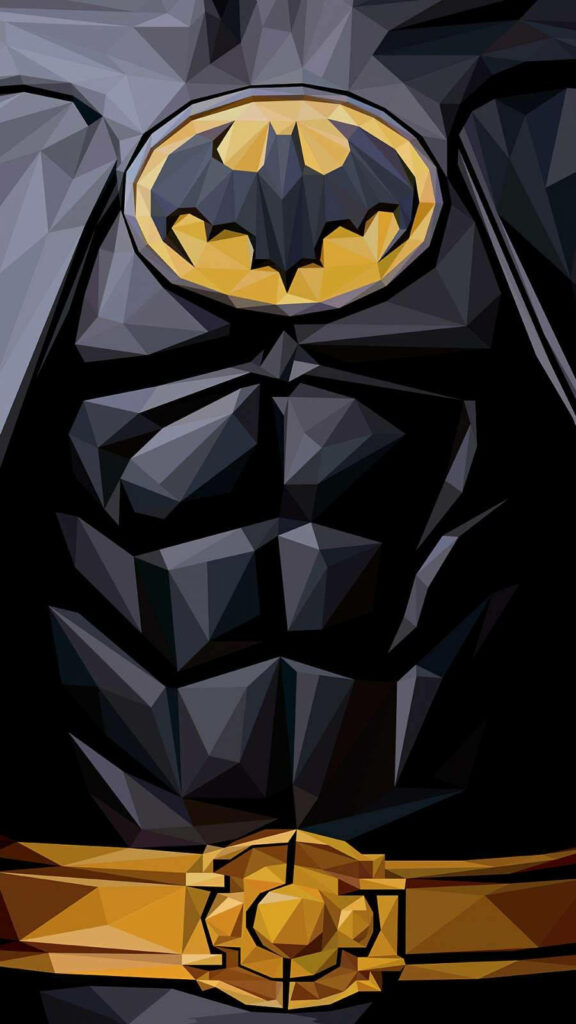 Geometric Deco: Batman's Bold Emblem and Yellow Belt Engulf the Iphone Screen Wallpaper