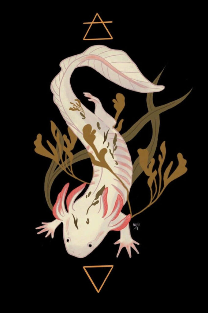 Geometric Axolotl Wallpaper: Modern Art on Dark Background