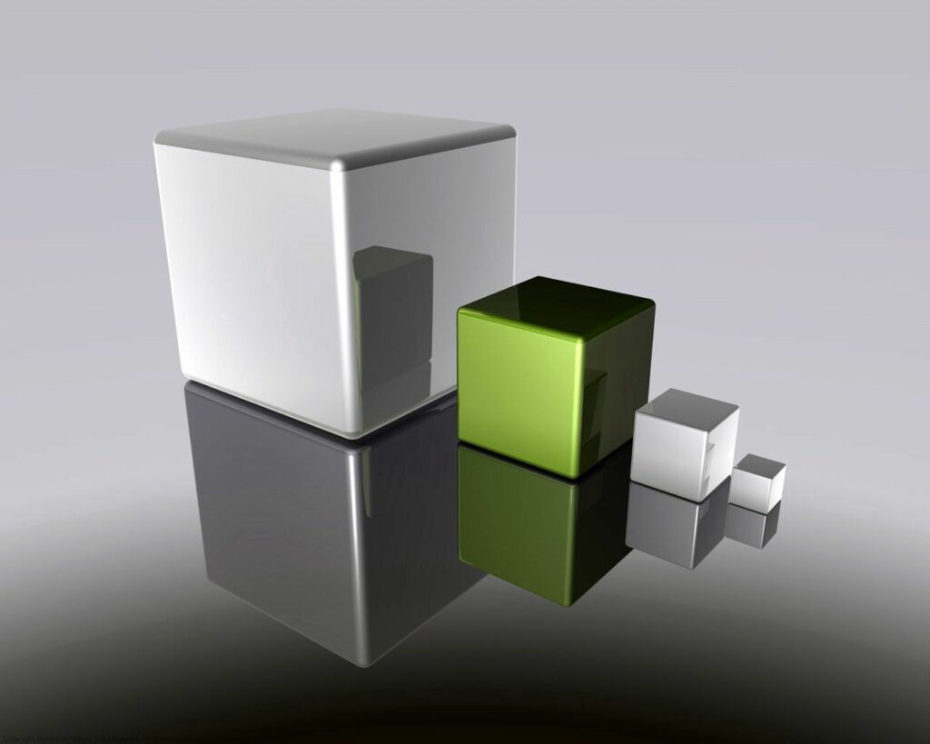 Geometric Cubes on Reflective Surface - Elegant Wallpaper Design