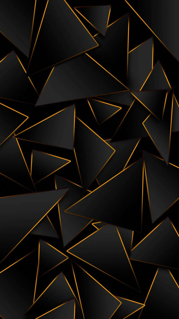 Geometric Brilliance: Mesmerizing Black and Gold Triangular Patterns on 3D iPhone Background Wallpaper