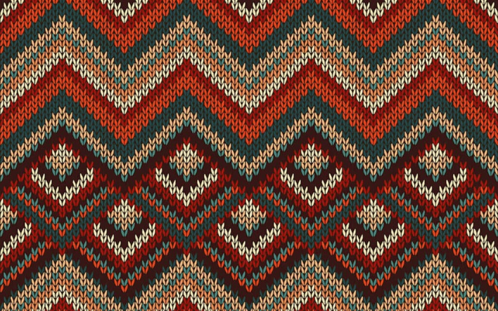 Vibrant Geometric Fabric Wallpaper in Warm Brown, Red, and Green