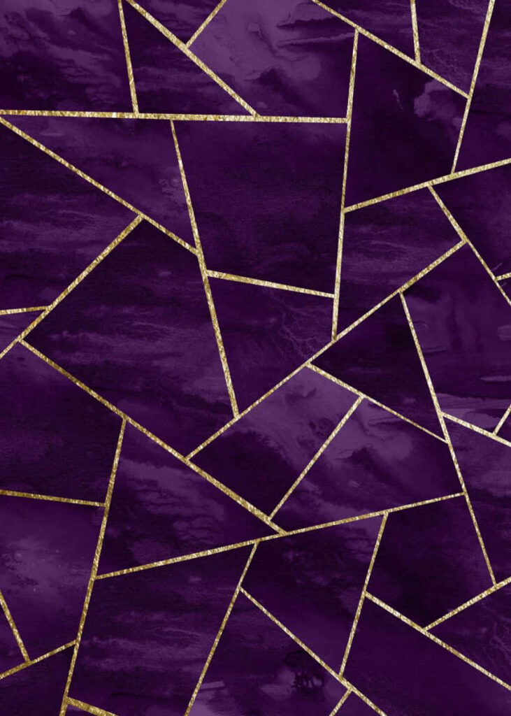 Geometric Gold-Outlined Wallpaper on Rich Purple Background