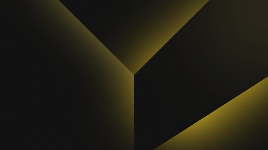 4K minimalist wallpaper with sharp geometric shapes glowing yellow edges dark modern design