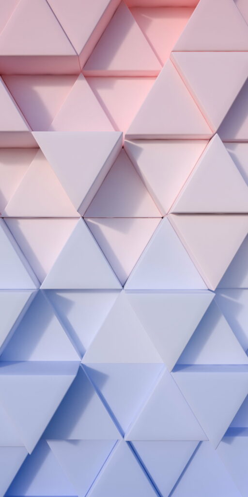 Calming 3D abstract wallpaper with pastel pink and periwinkle blue geometric triangle pattern