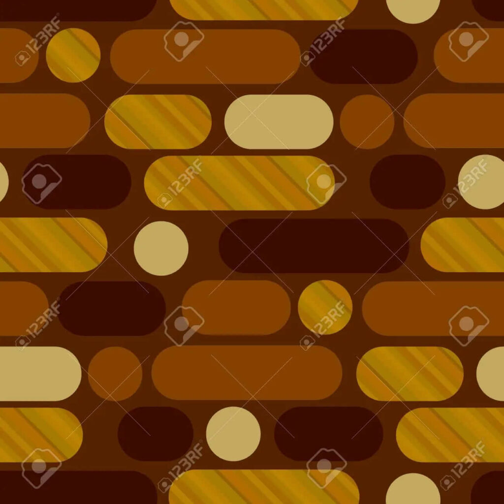 Geometric Brown and Yellow Mosaic Wallpaper: Oblong Shapes & Circles