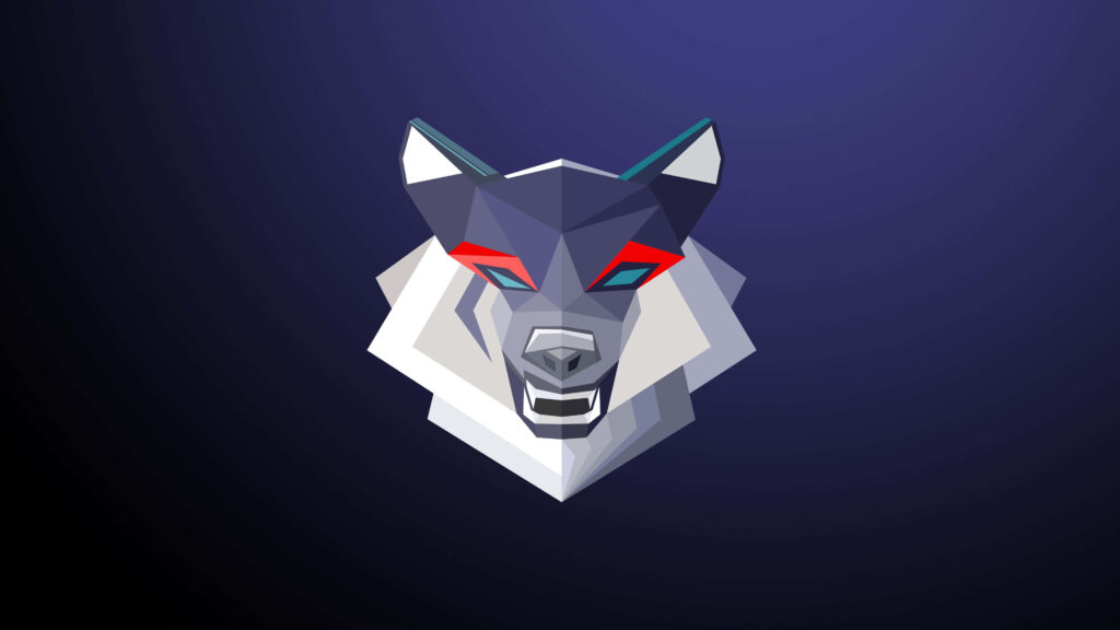 Geometric Wolf Head Wallpaper on Deep Blue Gradient Background