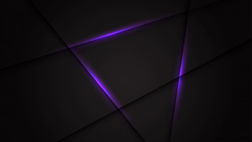 Abstract Symmetry: Vibrant Neon Shapes in Minimalist Black & Purple Aesthetic Wallpaper