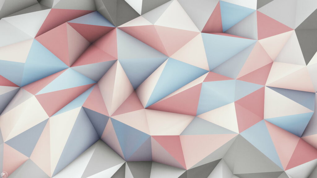 3D abstract geometric mosaic wallpaper in soft pink pastel blue gray beige with subtle lighting