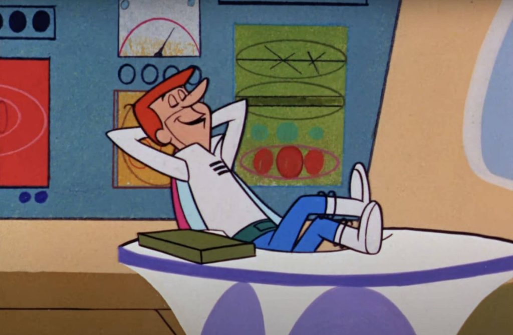 George Jetson retro-futuristic wallpaper mid-century modern cartoon sci-fi office desk relaxation