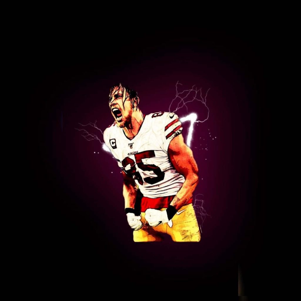 George Kittle 49ers roaring celebration lightning digital art wallpaper background