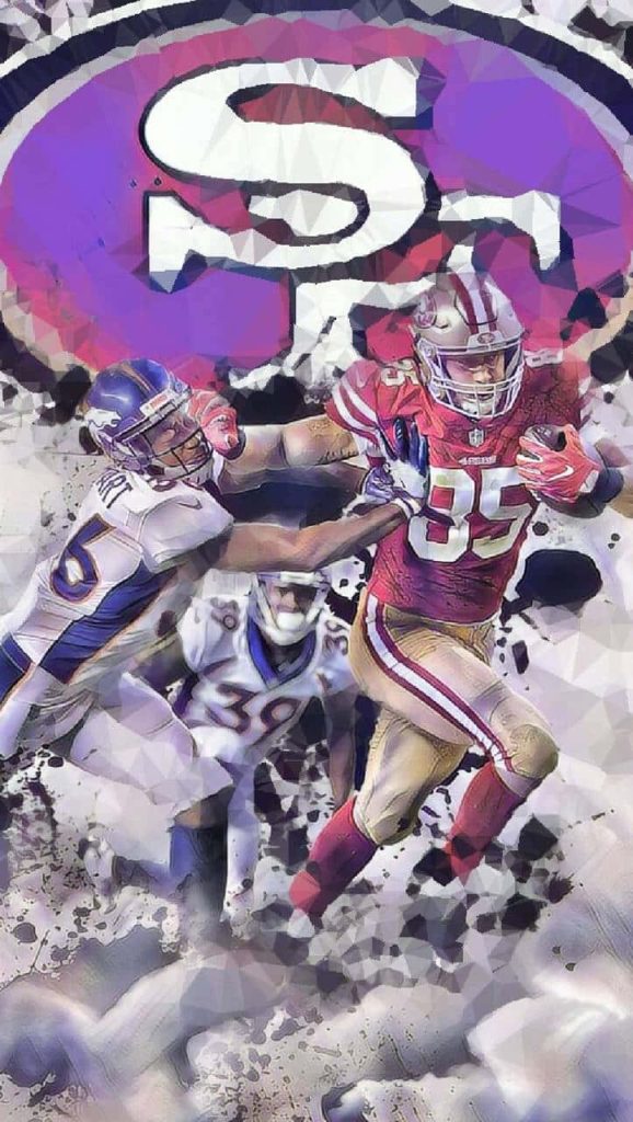San Francisco 49ers George Kittle dodges Vikings defenders in dynamic low-poly NFL wallpaper
