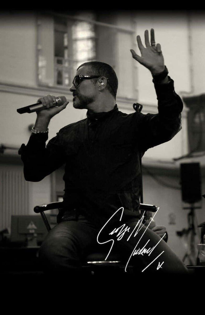 George Michael Black-and-White Wallpaper with Signature - Performance Art