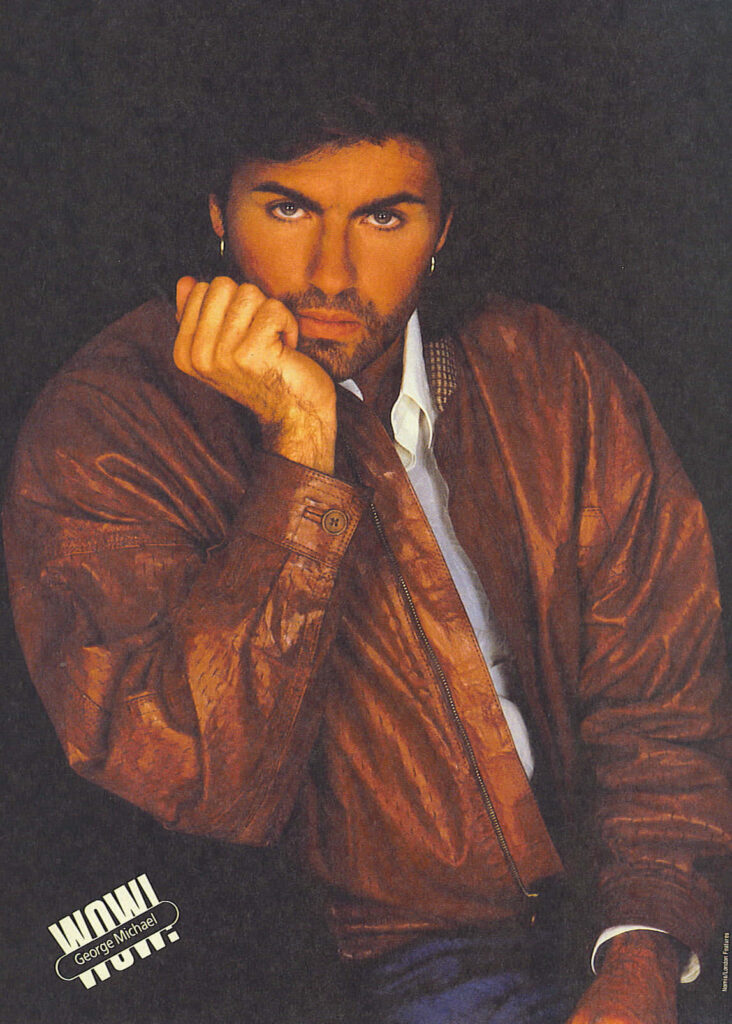 George Michael Iconic Style Wallpaper: Brown Jacket & White Shirt
