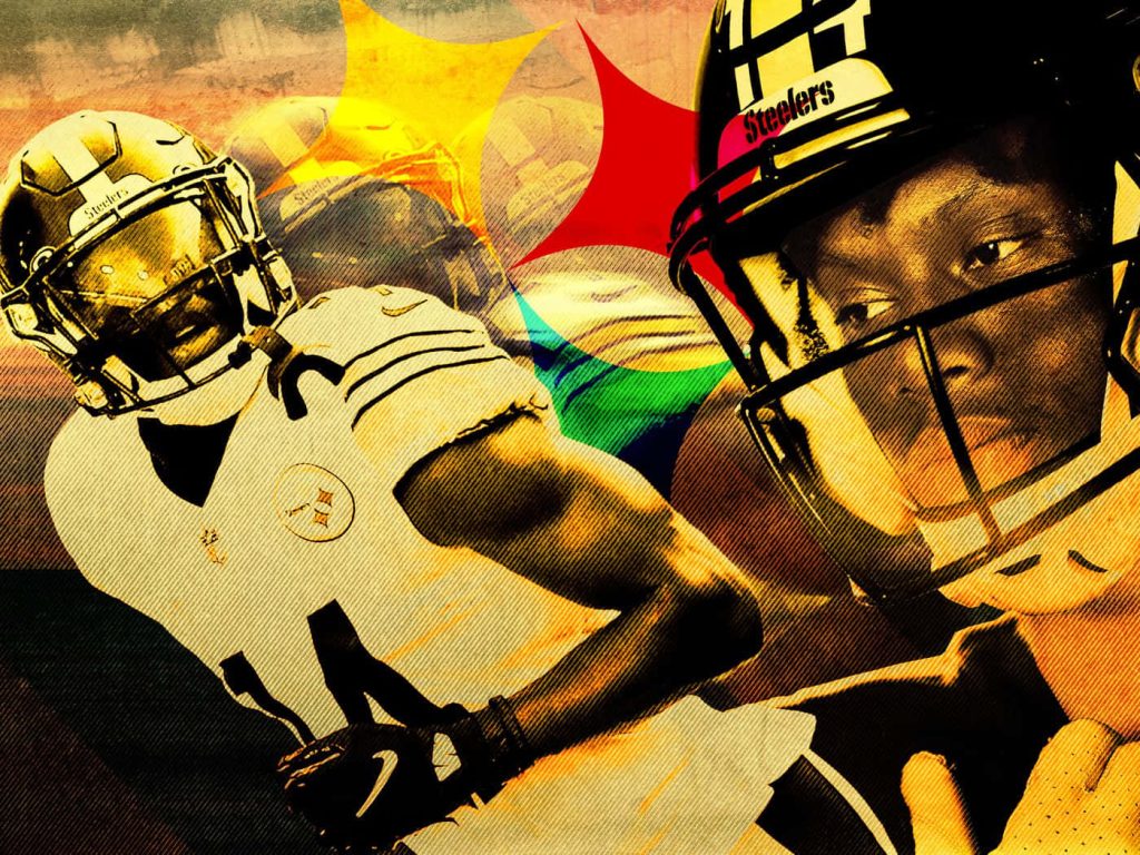 George Pickens Pittsburgh Steelers wallpaper digital art number 14 jersey vibrant yellow grunge