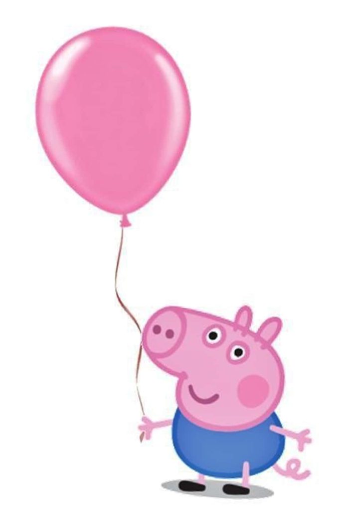 George Pig holding a pink balloon in blue shirt minimalist wallpaper Peppa Pig background