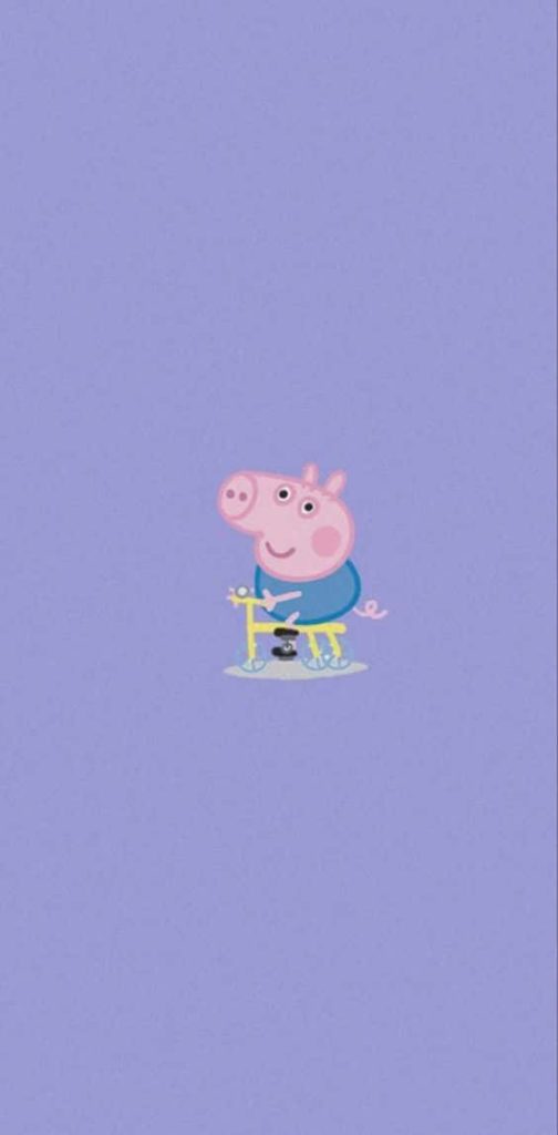 George Pig riding yellow tricycle minimalist wallpaper lavender background cute mobile screen