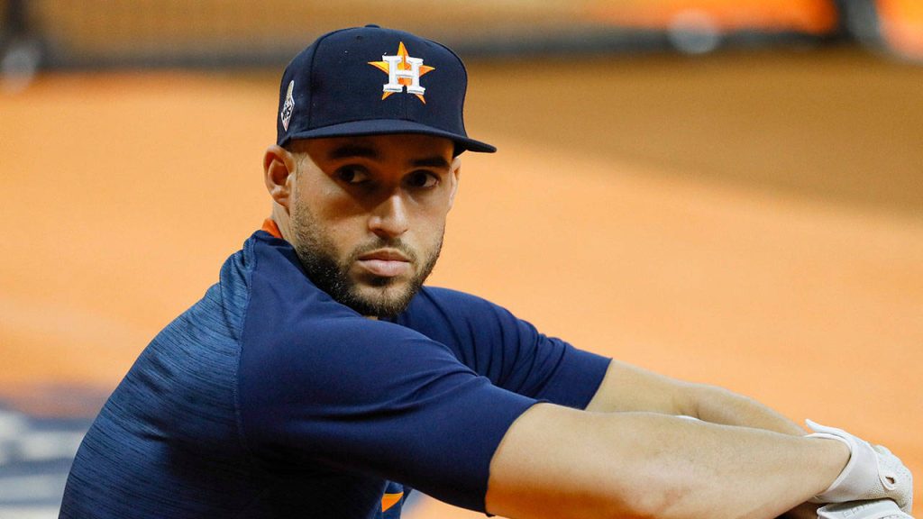 George Springer Houston Astros realistic sports portrait navy cap jersey infield dirt MLB wallpaper