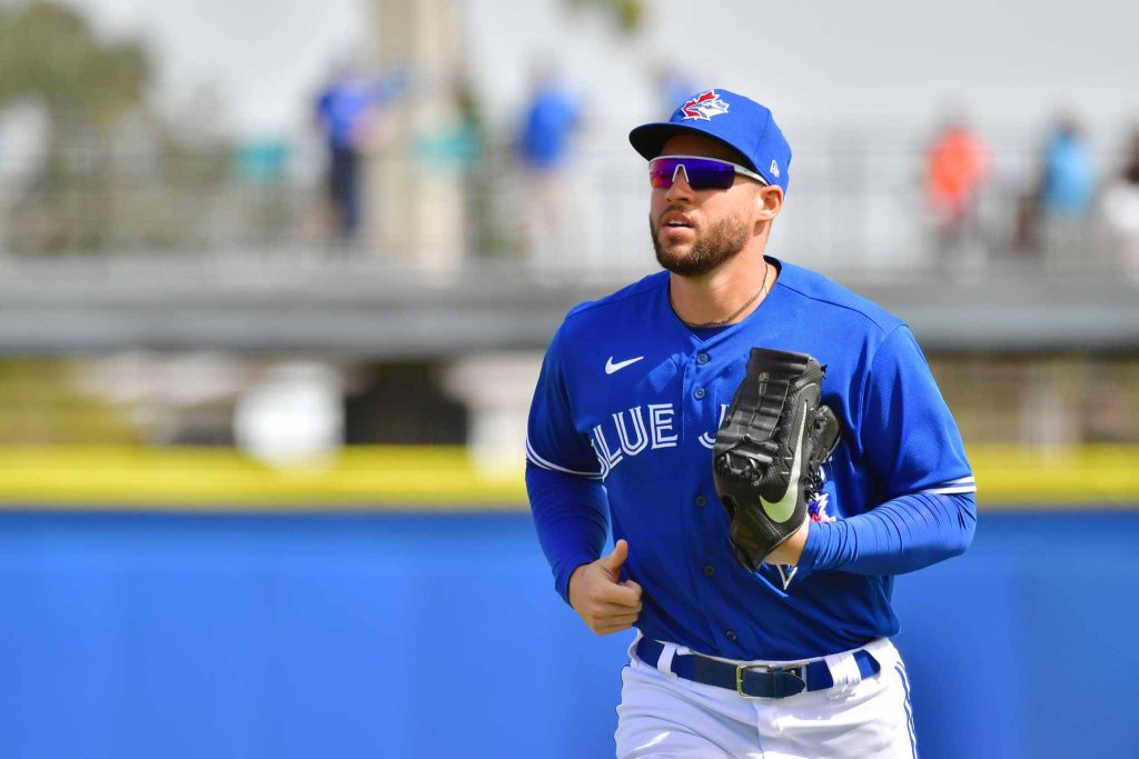 George Springer Toronto Blue Jays wallpaper action shot in blue uniform and sunglasses