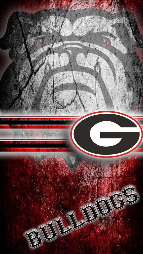 Georgia Bulldogs phone wallpaper with distressed concrete background and bold red black logo