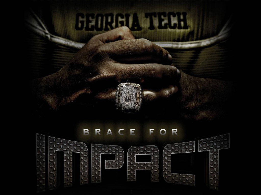 Georgia Tech football wallpaper hands with championship ring and Brace for Impact text black background