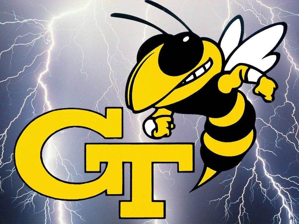Georgia Tech wallpaper with GT logo Buzz the Yellow Jacket and lightning background energizing desktop