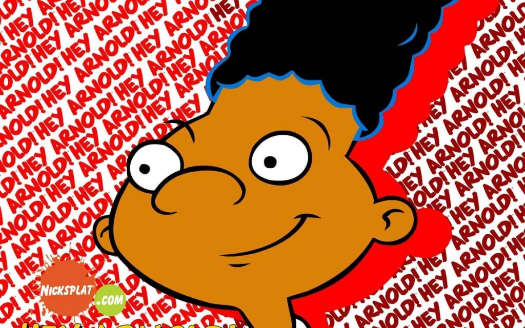 Gerald Johanssen cartoon wallpaper red background repeating Hey Arnold text vibrant design