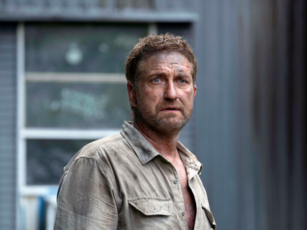 Gerard Butler intense rugged look in Last Seen Alive 2022 action movie scene wallpaper background
