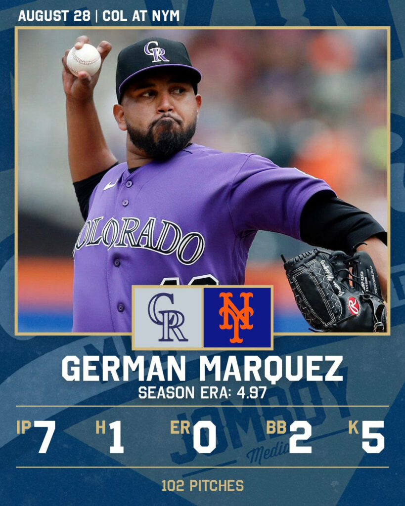Colorado Rockies pitcher German Marquez dominant performance wallpaper with dynamic scorecard design