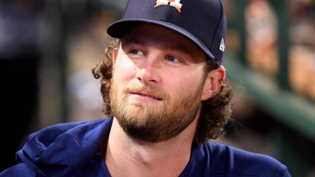 Gerrit Cole Houston Astros portrait with curly hair and beard in soft natural light wallpaper