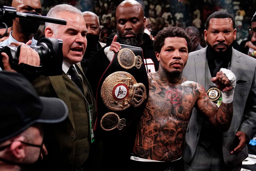 Gervonta Tank Davis shirtless boxer holding WBA championship belt winning sports wallpaper