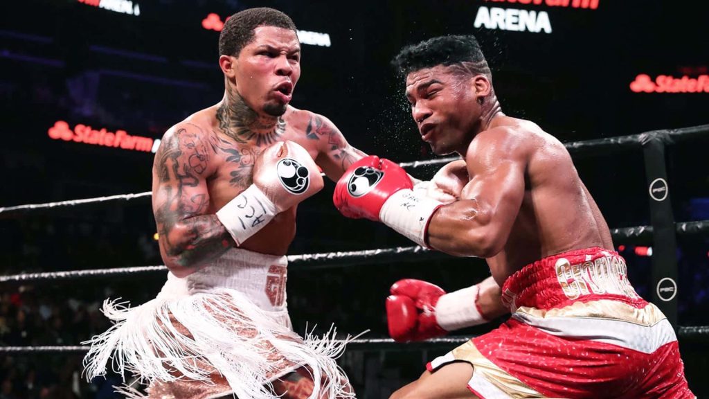 Gervonta Davis boxing punch vs Yuriorkis Gamboa intense action State Farm Arena fight photo Wallpaper