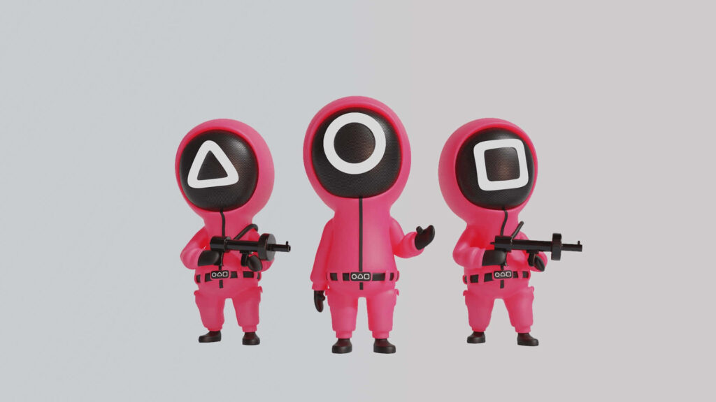 Squid Game: Guards Animated Cartoon Characters Background Wallpaper