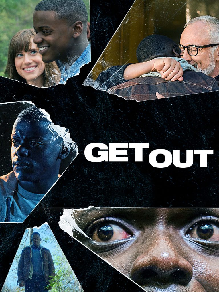 Get Out movie collage wallpaper with Daniel Kaluuya Allison Williams Bradley Whitford dark horror