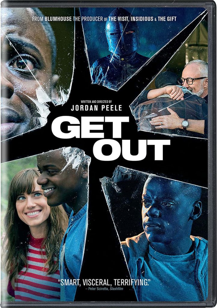 Get Out movie poster with shattered glass and tense scenes featuring Daniel Kaluuya and cast Wallpaper