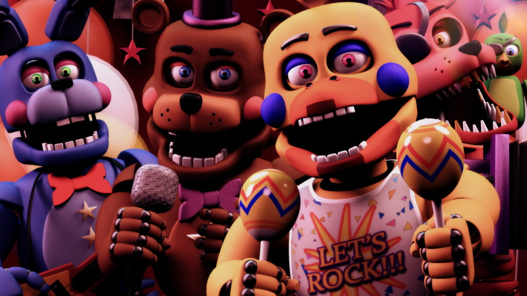 Rockstar Freddy Bonnie Chica Foxy 3D HD wallpaper from Five Nights at Freddys Pizzeria Simulator