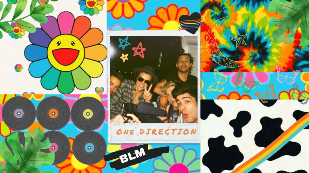 One Direction: Flowery Collage Background Wallpaper
