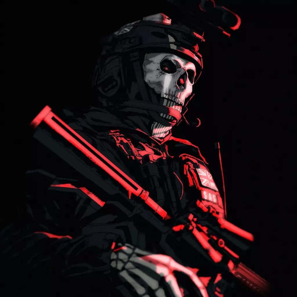 Ghost MW2 wallpaper featuring Simon Riley in skull mask and SAS gear with red lighting
