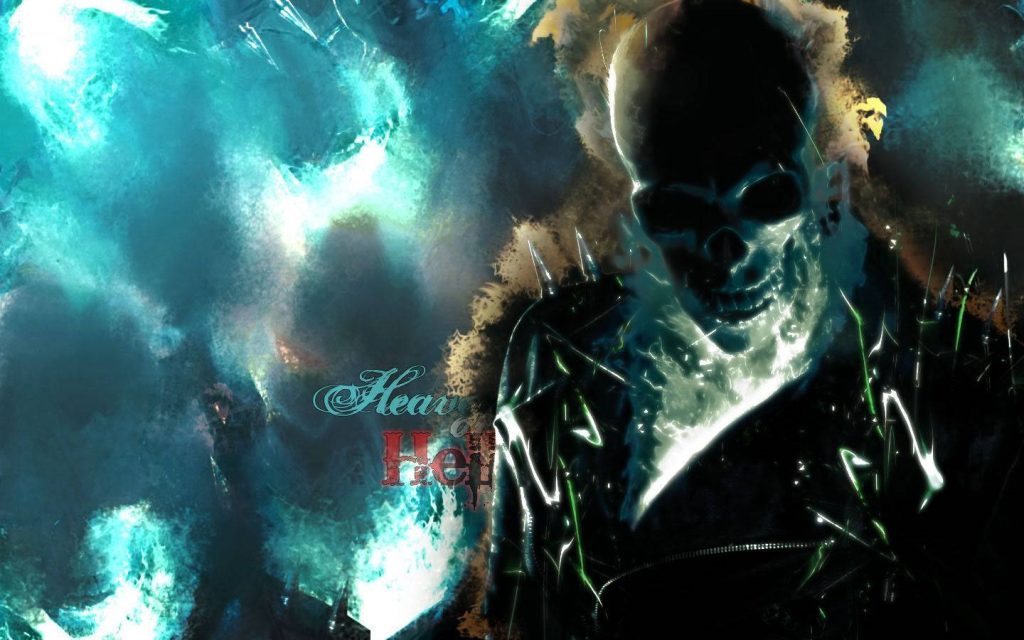 Ghost Rider dark wallpaper with electric blue flames skull spiked jacket cinematic Marvel art