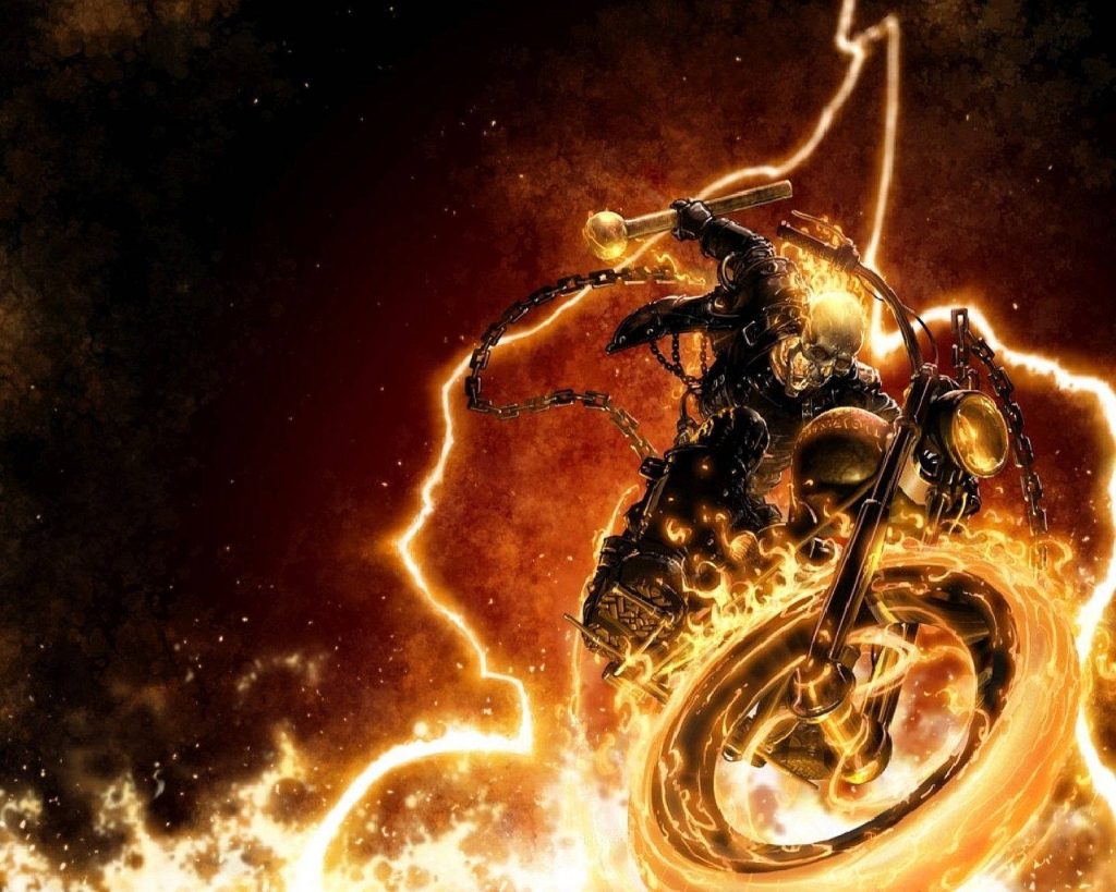 Ghost Rider digital art wallpaper blazing hellfire motorcycle tire dark void Marvel antihero